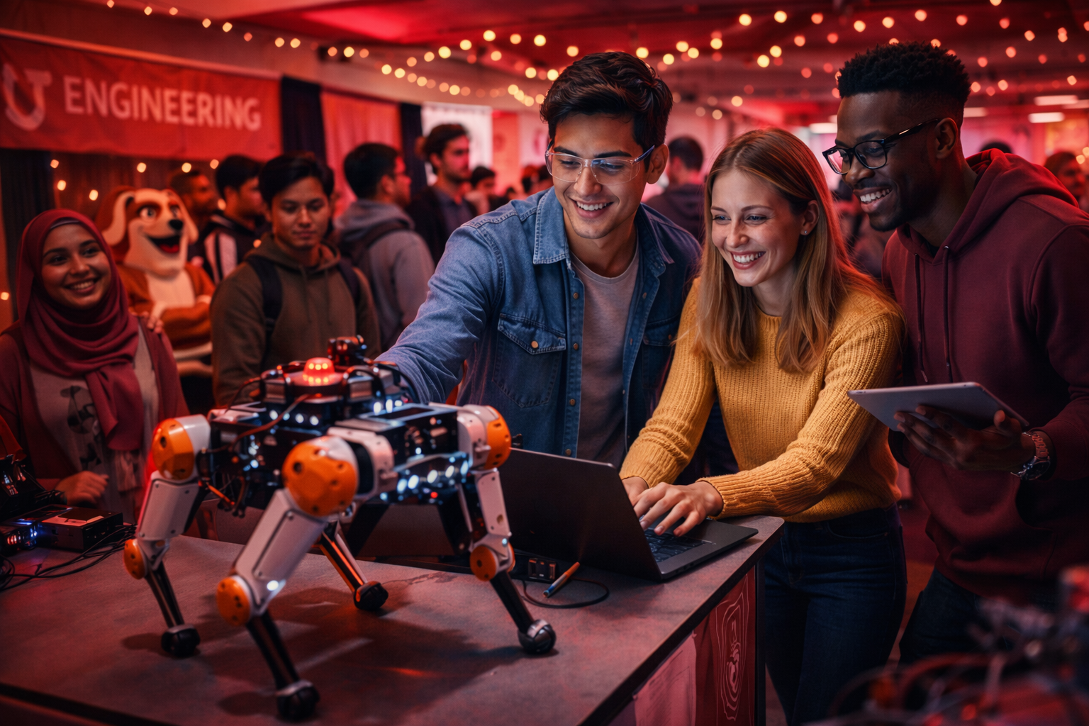 Demostración de robot cuadrúpedo en universidad