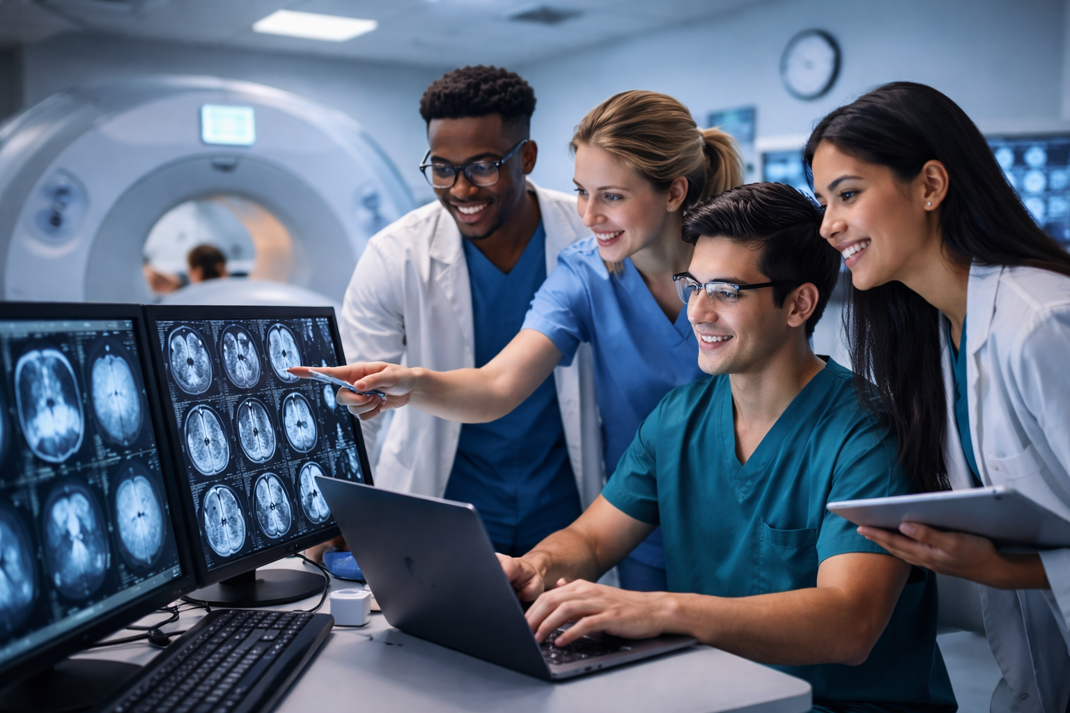 Estudiantes de medicina en laboratorio de radiología