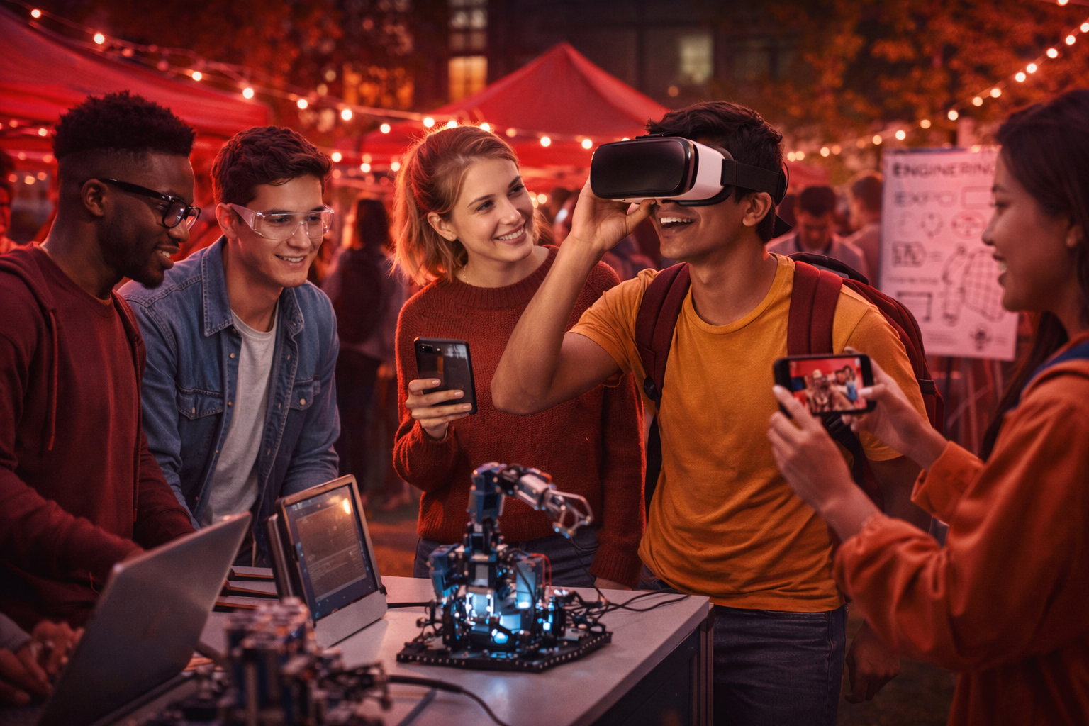 Expo de ingeniería al atardecer